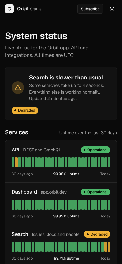 Status page on a phone